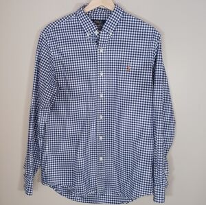 Polo Ralph Lauren Gingham Blue White Button Oxford Slim Fit Men's Size L